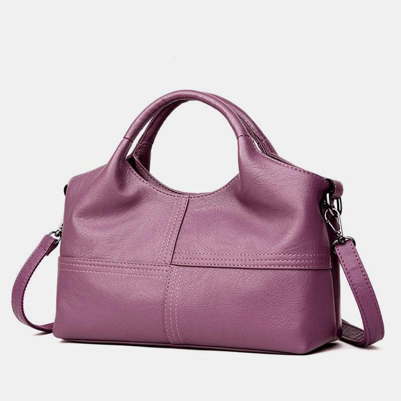 Soft Leather Handbags Stitching Solid Shoulder Bag