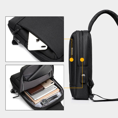 Large Capacity Waterproof Chest Bag Sling Bag With USB Charging Port