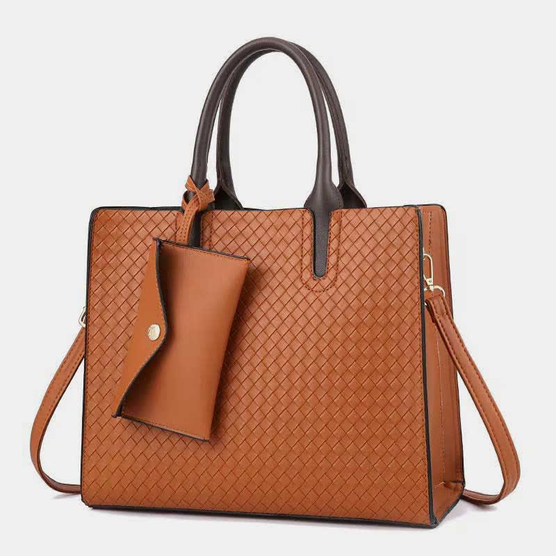 Women Woven Tote Casual Handbag Top Handle Satchel with Small Wallet