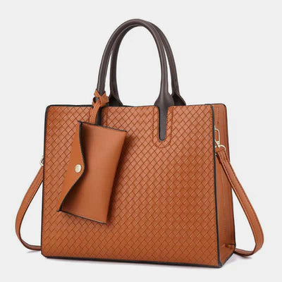 Women Woven Tote Casual Handbag Top Handle Satchel with Small Wallet