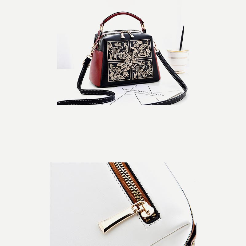 Top-Handle Bag For Women Embroidered Leather Portable Crossbody Shoulder Bag