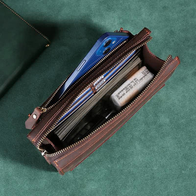 Large Capacity Leather Men Clutch Purse Bag Long Wallet Cellphone Bag