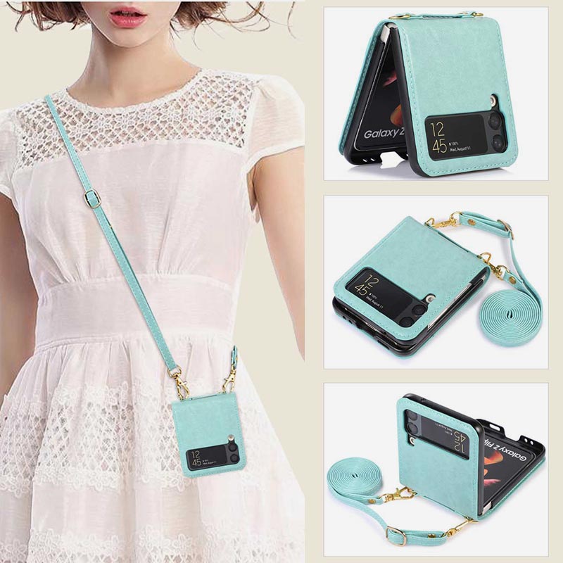 Samsung Galaxy Z Flip 3 Phone Case Solid Color Crossbody Phone Bag with Card Slot