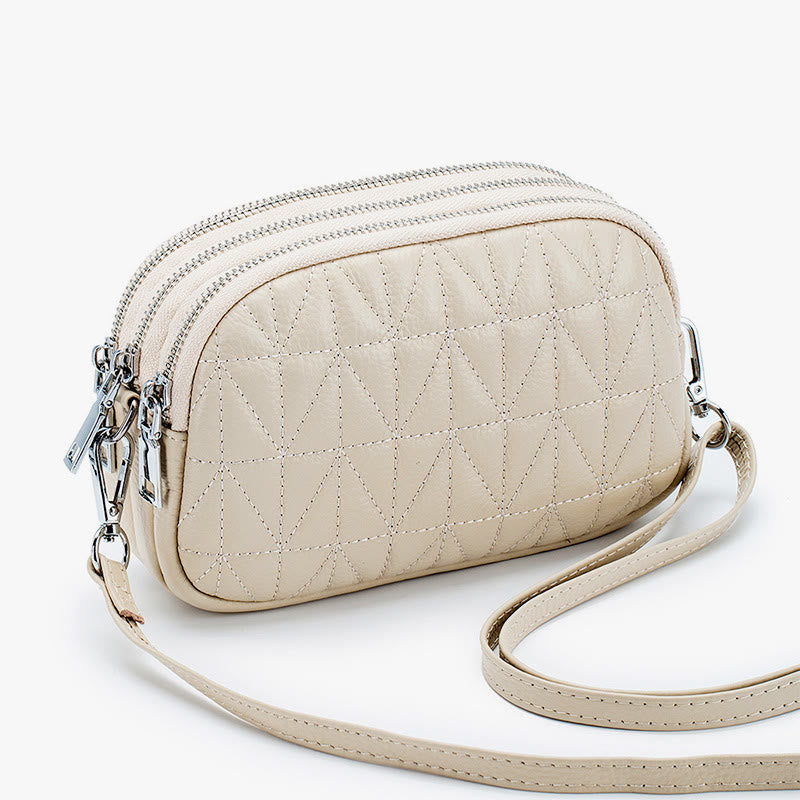 Triple Compartment Lady Bag Diamond Check Embroidered Elegant Crossbody Bag