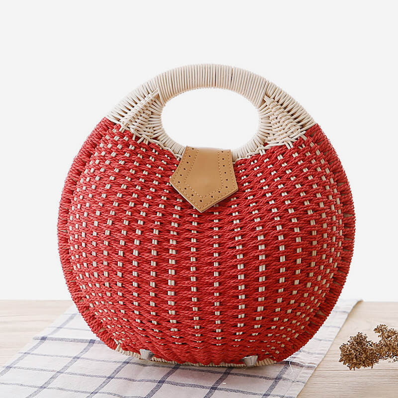 Casual Rattan Round Handbag