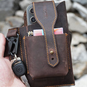 Vintage Outdoor Activity Genuine Leather Waist Phone Bag with Keychain