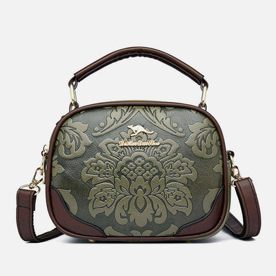 Floral Embossing Handbag For Women Double Compartment Crossbody Bag