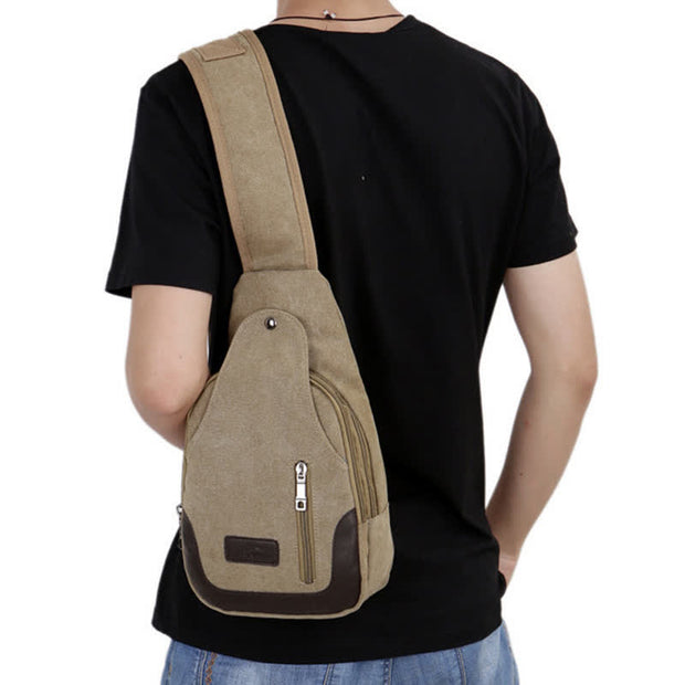 Canvas Sling Bag for Men Outdoor Travel Camping Chest Day Pack