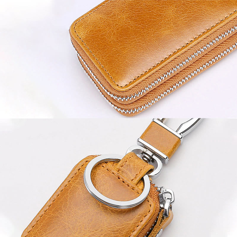 Retro Oil Wax Leather Car Key Chain Multi-function Storage Bag