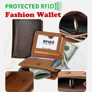 Wallet For Men Short Anti Theft Genuine Leather Retro Card Holder