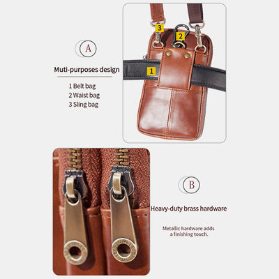 Genuine Leather Multifunctional Belt Loop Pouch Phone Bag Crossbody Bag