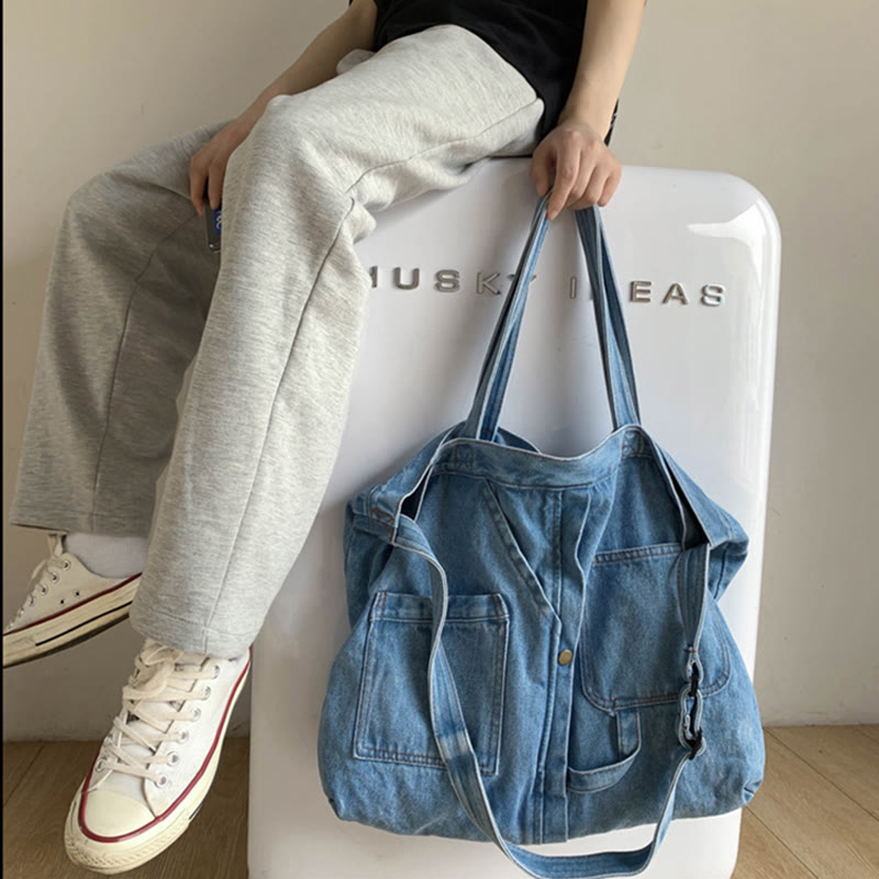 Denim Tote Bag For Women Large Capacity Crossbody Bag