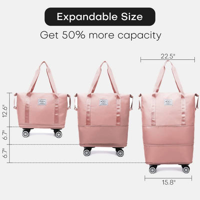 Expandable Rolling Duffel Bag with Detachable Wheels Large Shopping Tote Handbag Purses