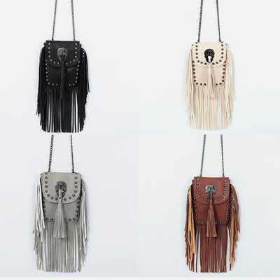 Rivet Tassel Bag For Women Vegan Leather Crossbody Phone Bag