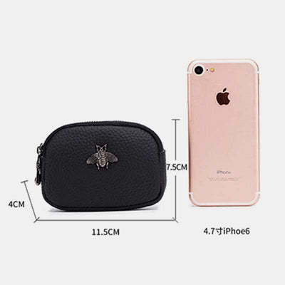 Women Genuine Leather Double Zipper Small Wallet Change Coin Purse