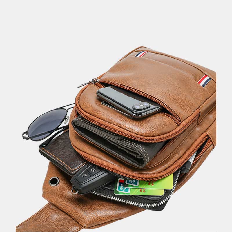 Sling Bag for Men Waterproof Brown Leather Business Crossbody Bag