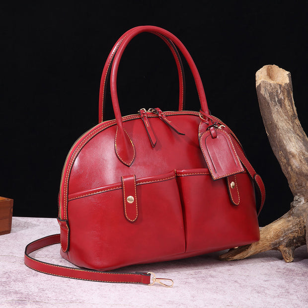 Retro Shell Bag For Women Soft Oil Wax Leather Tote