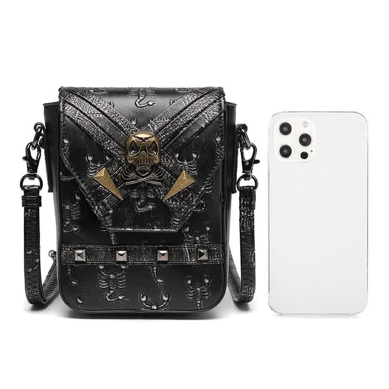 Punk Skull Scorpion Rivet Crossbody Bag Purse with Belt Loop