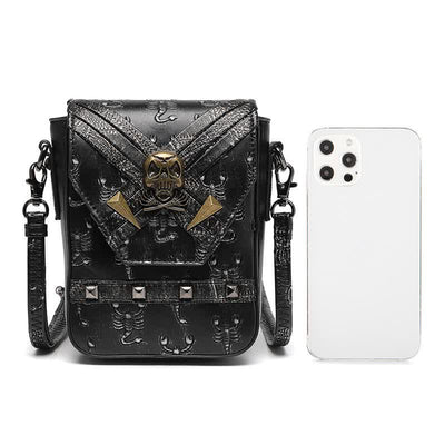 Punk Skull Scorpion Rivet Crossbody Bag Purse with Belt Loop