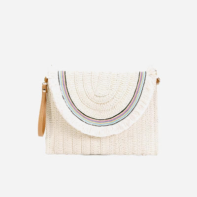 Tassel Beach Clutch for Women Raffia Woven Envelop Bag with Shoulder Strap