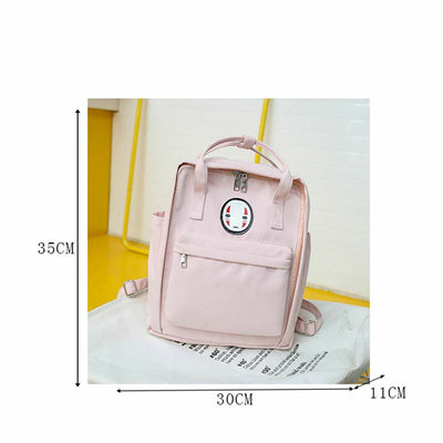 Backpack for Women Light Color Cartoon Smile Nylon School Handbag