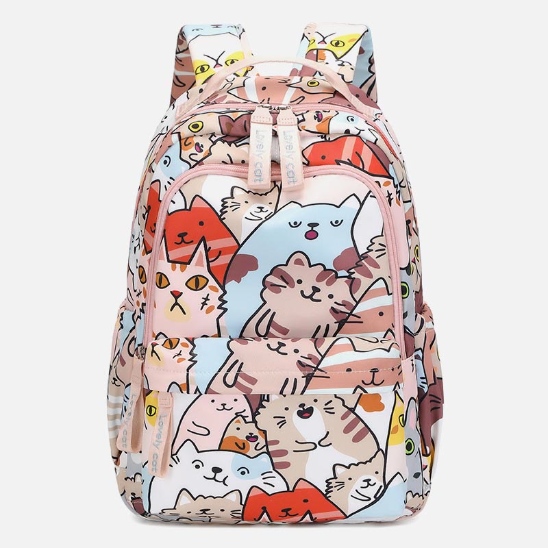 Backpack for Women Funny Cat Cartoon Printing Waterproof School Handbag