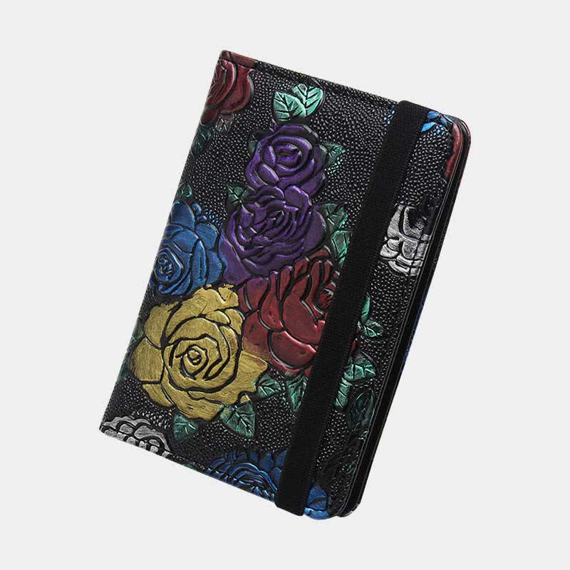 RFID Blocking Passport Vaccine Card Holder Retro Floral Leather Wallet