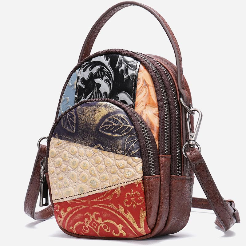 Phone Bag For Women Color Random Stitching Leather Crossbody Bag