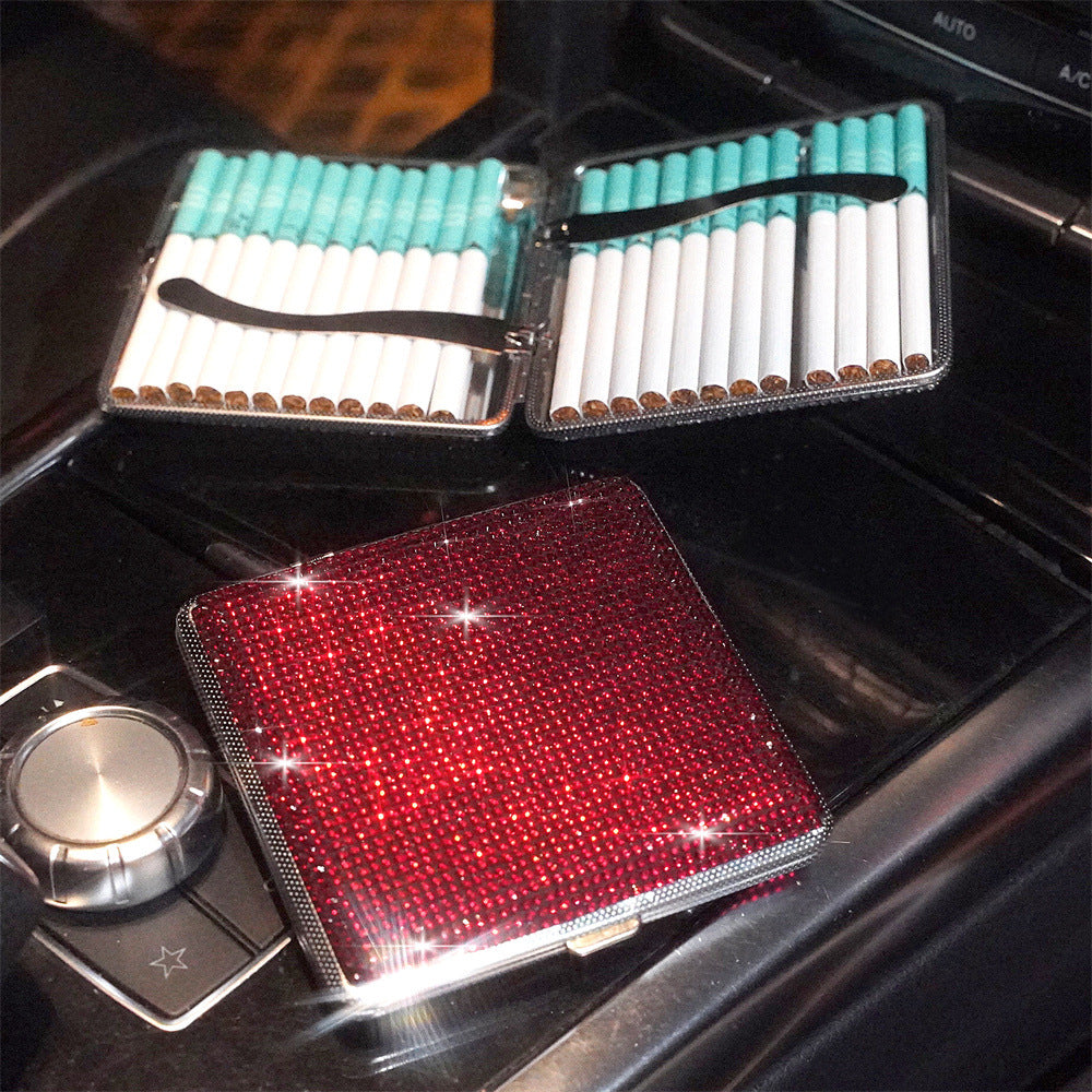 Portable Sparkle Cigarette Box Diamond Encrusted Metal Case For Women