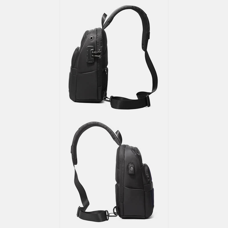 Anti-theft Reflective Sling Bag Men One-Shoulder Backpack with USB Charging Port