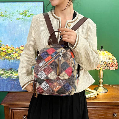 Backpack for Women Retro Contrast Color Geometrical Travel Pack