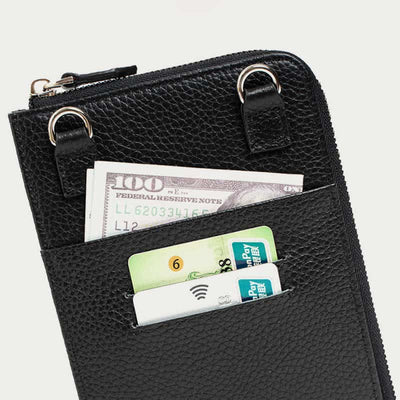 RFID Blocking Leather Phone Crossbody Wallet Bag with Adjustable Strap