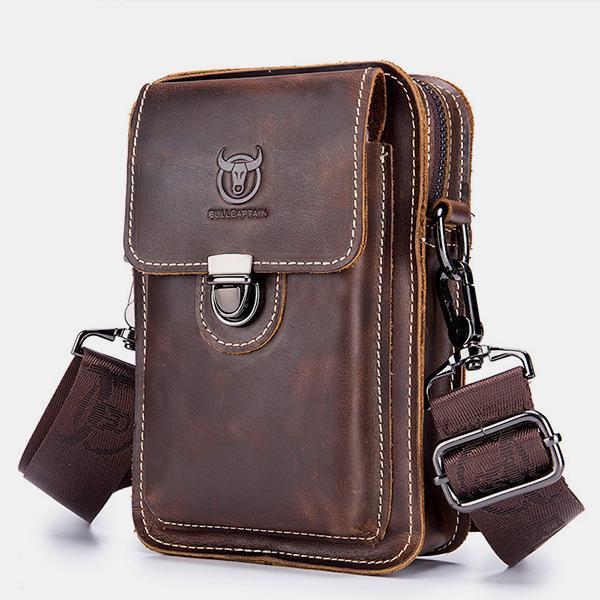 Genuine Leather Multifunctional Waist Messenger Bag with Belt Loop