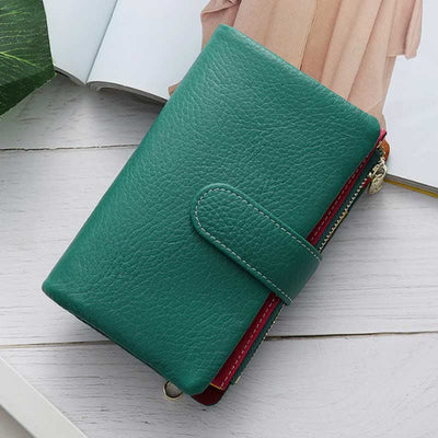 Multi-Slot Real Leather Wallet for Women RFID Blocking Bifold Compact Wallet