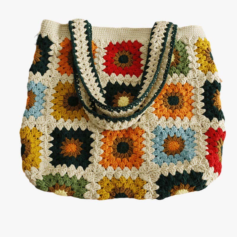 Plaid Shoulder Bag Sweet Colorful Crochet Handbag For Women