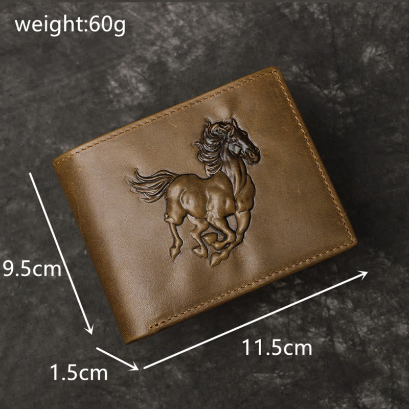 Wallet For Men Minimalist Retro Horse Print Leather Money Clip Short Purse