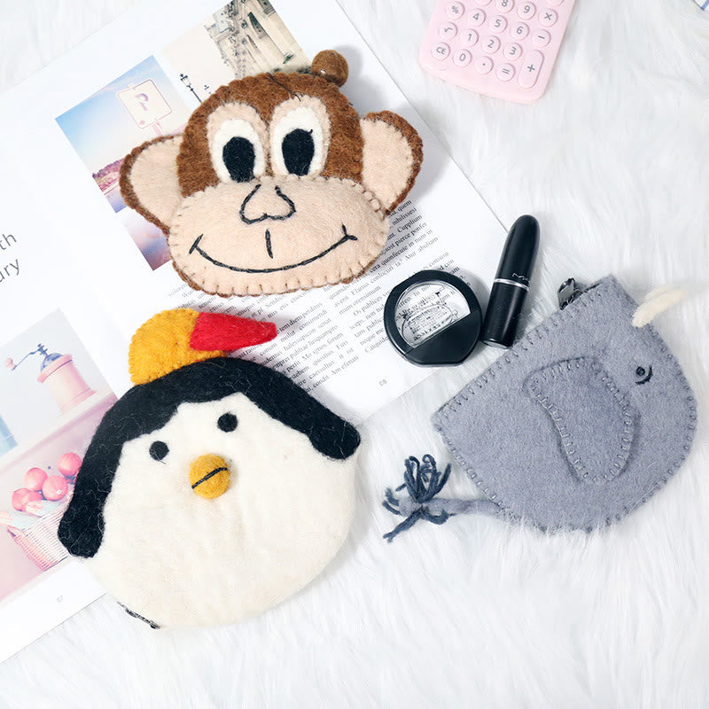 Wool Felt Coin Purse Cute Cartoon Furry Animal Shape Wallet