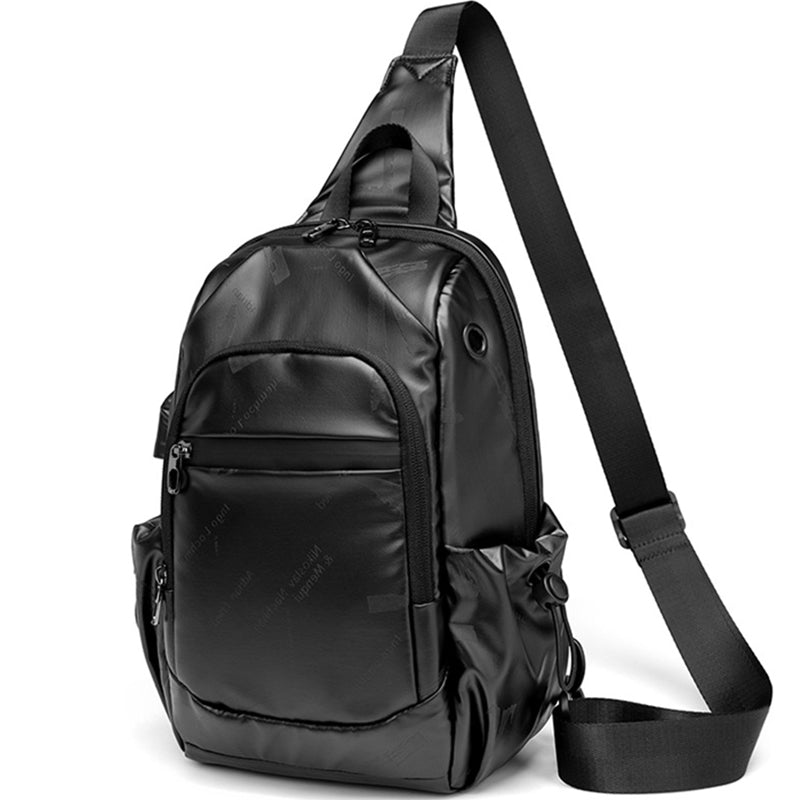 Unisex Small Black Sling Crossbody Shoulder Bag Daypack with USB Charger