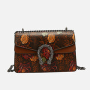 Clamshell Underarm Bag Women Floral Vegan Leather Crossbody Chain Bag