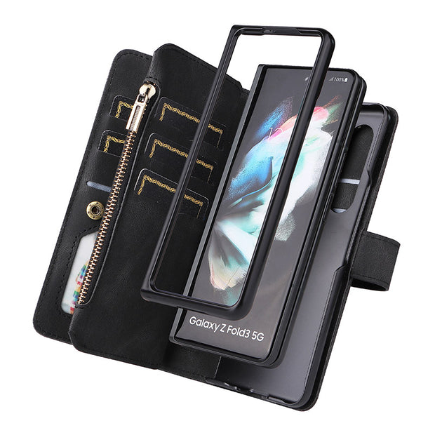 2-In-1 Wallet Case Cell Phone Case for Samsung Z Fold 3 4 Wristlet Zipper Card Holder