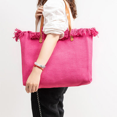 Tassel Canvas Handbag For Women Large Buckle Closure Tote