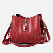 Stripe Pattern Handbag Women Large Vegan Leather Crossbody Bucket Bag