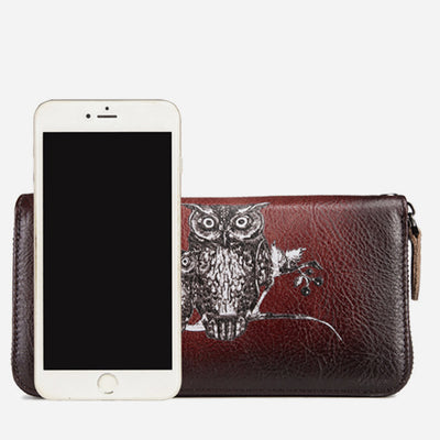 Cute Owl Wallet Retro Long Genuine Leather Clutch Purse