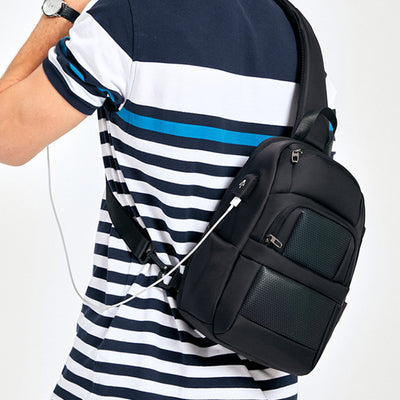 Anti-theft Reflective Sling Bag Men One-Shoulder Backpack with USB Charging Port