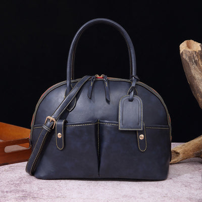 Retro Shell Bag For Women Soft Oil Wax Leather Tote