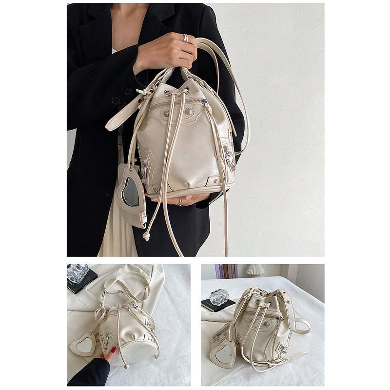 Shoulder Bag for Women Stylish Pleated PU Leather Drawstring Crossbody Bag