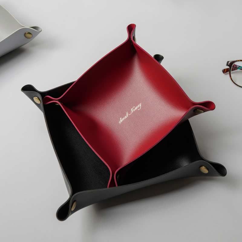 Leather Valet Tray Premium Catchall Trays Soft Foldable Table Desk Organizer