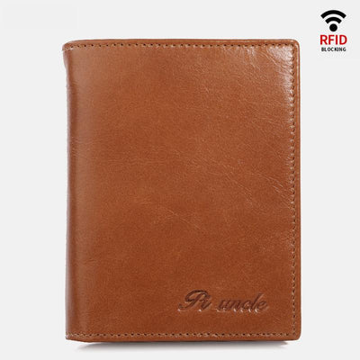 RFID Vertical Genuine Leather Multi-Slot Wallet