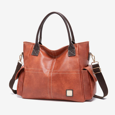 Plain Color Tote Cross Pattern Oil Wax Leather Women Handbag