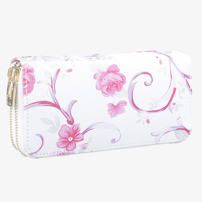 Long Floral Rose Clutch For Women Elegant Double Zipper Wallet